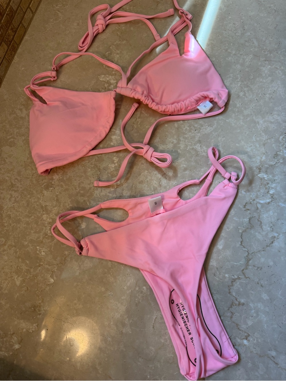 Amazon Pink Triangle String Bikini Set
